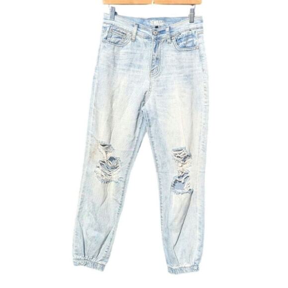 Re washed vintage jogger jeans distressed thrashed 3 26 cinched ankle high waist - Picture 1 of 9